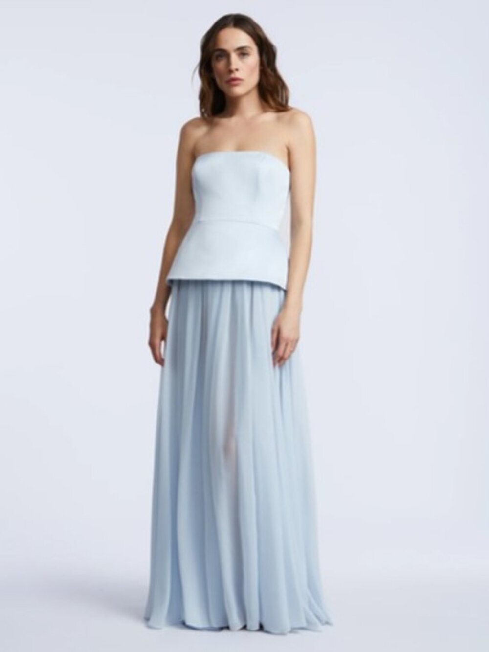 BCBGMaxAzria Strapless Peplum Gown: Skyway Blue